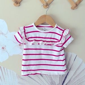 Oliver & Rain Organic Cotton Pink Stripe Ruffle Tee, 18M